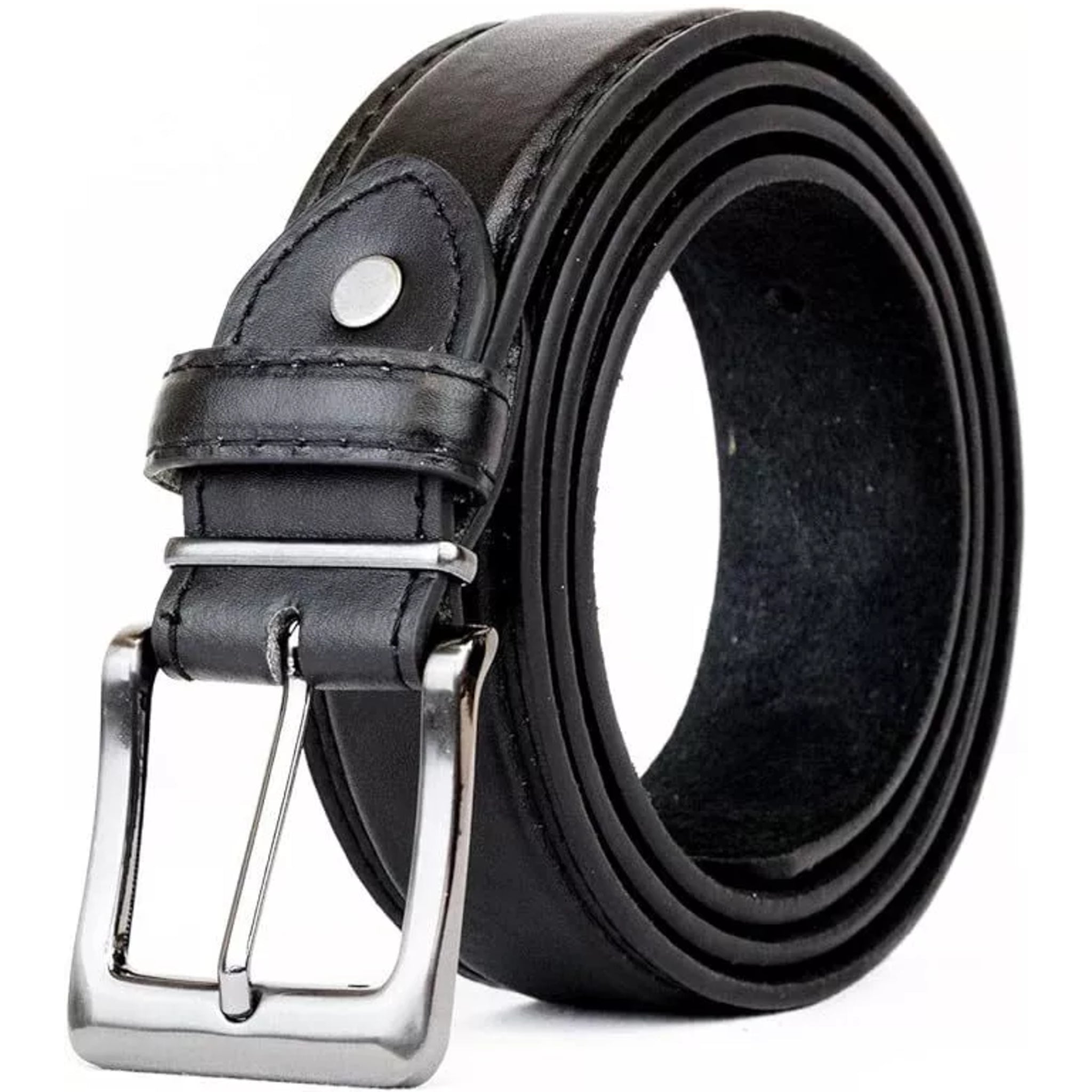Men's high quality genuine black leather belt 1.25 inch width with silver buckle